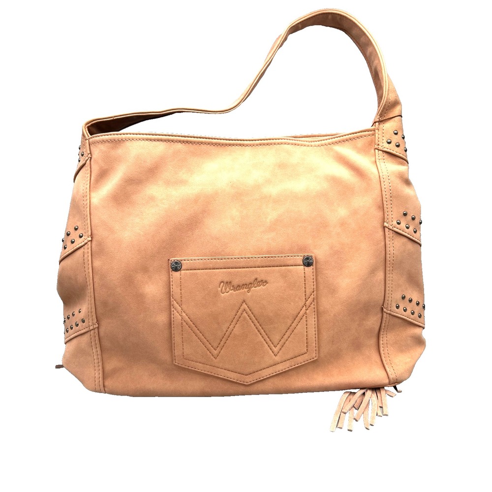 NEW Wrangler Shiloh Fringe Studded Leather Hobo Shoulder Bag Pink Western Boho - Picture 9 of 15